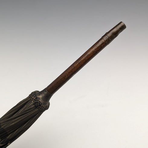 1932 British Vintage Men's Umbrella, Woven Pattern, Sterling Silver, Round Handle, 87cm